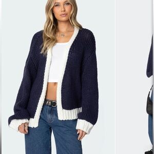 Edikted chunky navy blue contrast cardigan